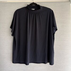 Navy Smocked Mock Neck Women's Top